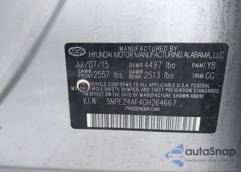 2016 Hyundai Sonata Se z USA, uszkodzony, nr VIN 5NPE24AF4GH264667
